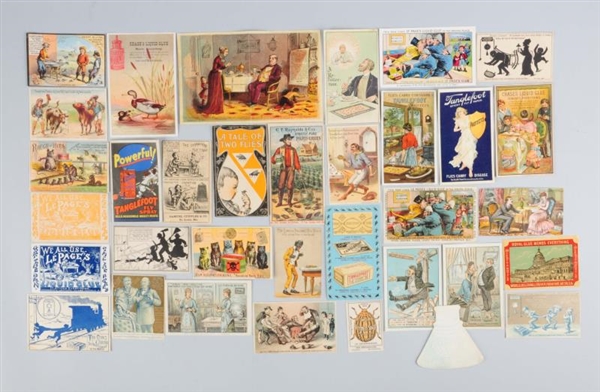 LOT OF 20+: GLUE RELATED ADVERTISING TRADE CARDS. 