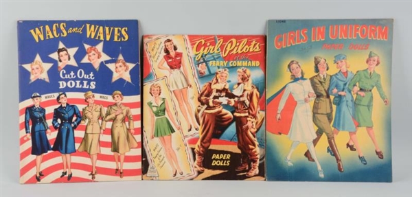 LOT OF 3: VINTAGE 40S MILITARY PAPER DOLL BOOKS. 