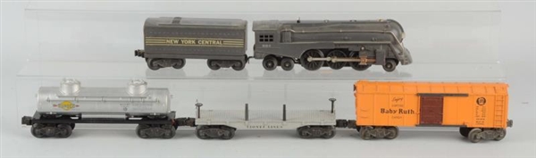 LOT OF 5:  LIONEL NO. 221 ENGINE & FREIGHT CARS.  