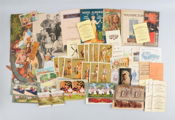LOT OF 20+:  ADVERTISING TRADE CARDS & BROCHURES. 