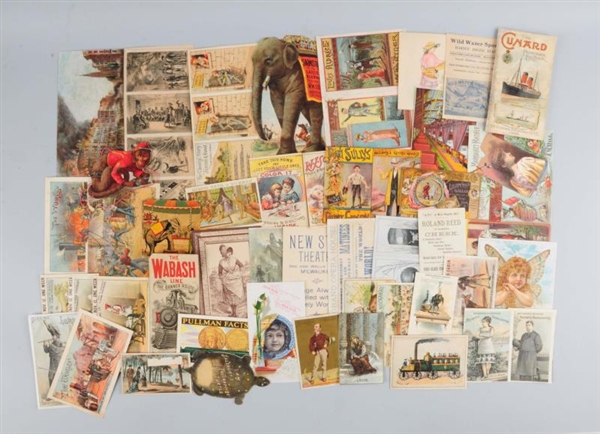 LOT OF 20+:  ADVERTISING BROCHURES AND TRADE CARDS