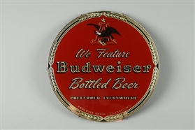 BUDWEISER REVERSED ON GLASS BOTTLED BEER SIGN.    