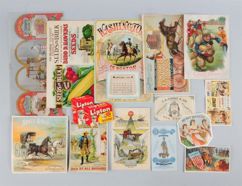 LOT OF 14: GENERAL BROCHURE & TRADE CARDS.        