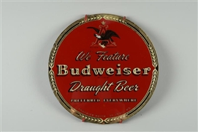 BUDWEISER DRAUGHT BEER REVERSE ON GLASS SIGN.     