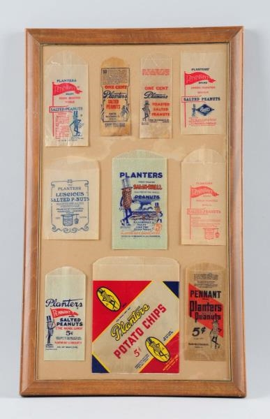 LOT OF 10: FRAMED PLANTER’S PEANUTS WRAPPERS.     