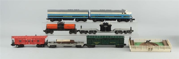 LOT OF 7: LIONEL NO. 2368 AB F3 & FREIGHT CARS.   