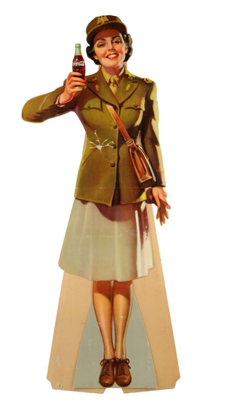 1943 COCA-COLA LARGE DIECUT MILITARY WOMAN SIGN.  