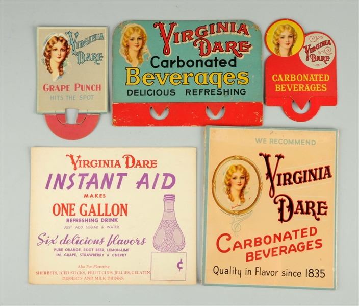 LOT OF 5: VIRGINIA DARE BEVERAGES SIGNS.          