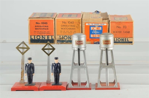 LOT OF 4: LIONEL WATCHMAN & WATER TOWERS.         