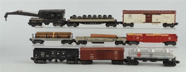 LOT OF 9: LIONEL POST WAR FREIGHT CARS.           