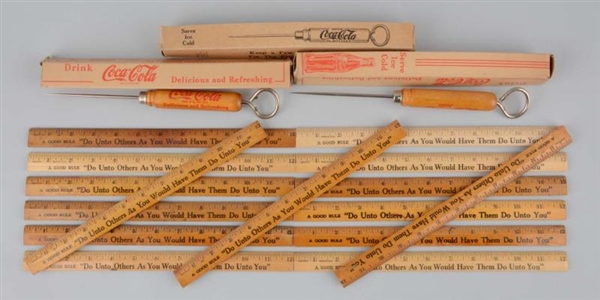 LOT OF COCA-COLA ADVERTISING ICE PICKS & RULERS.  