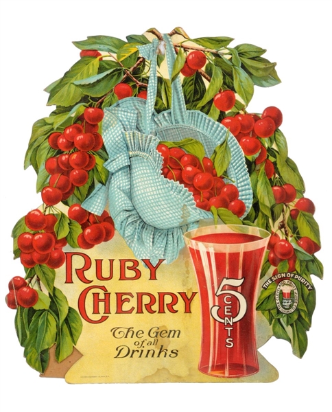 EARLY RUBY CHERRY 5¢ DIECUT SIGN.                 