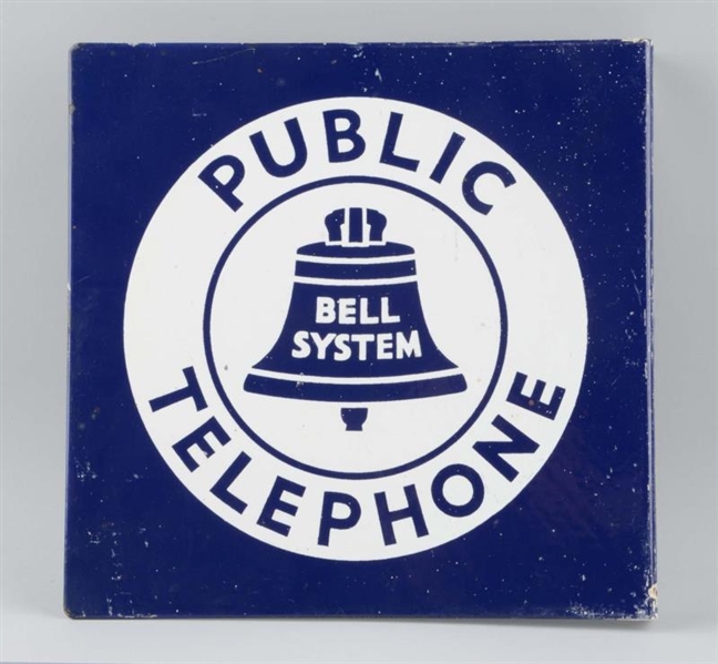 PORCELAIN PUBLIC TELEPHONE FLANGE SIGN.           