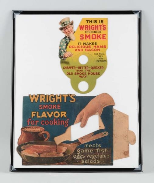 LOT OF 2:  WRIGHTS SMOKE FLAVOR ADVERTISING SIGN.