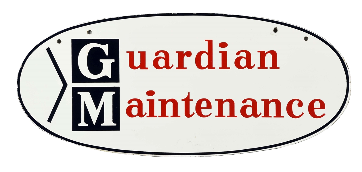 GM GUARDIAN MAINTENANCE OVAL PORCELAIN SIGN.      