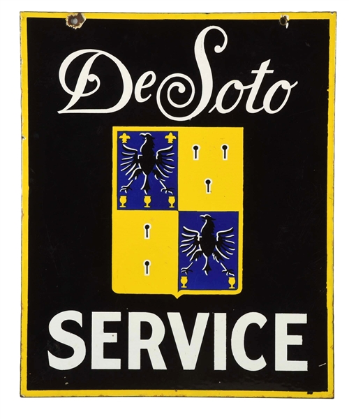 DESOTO SERVICE W/ CREST LOGO PORCELAIN SIGN.      