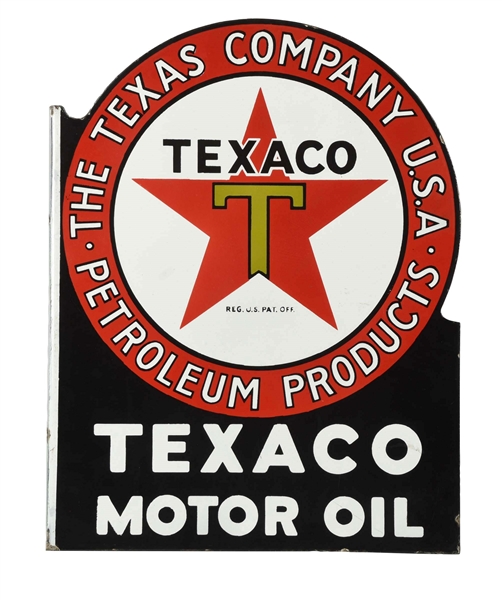 TEXACO (BLACK-T) MOTOR OIL PORCELAIN FLANGE SIGN. 