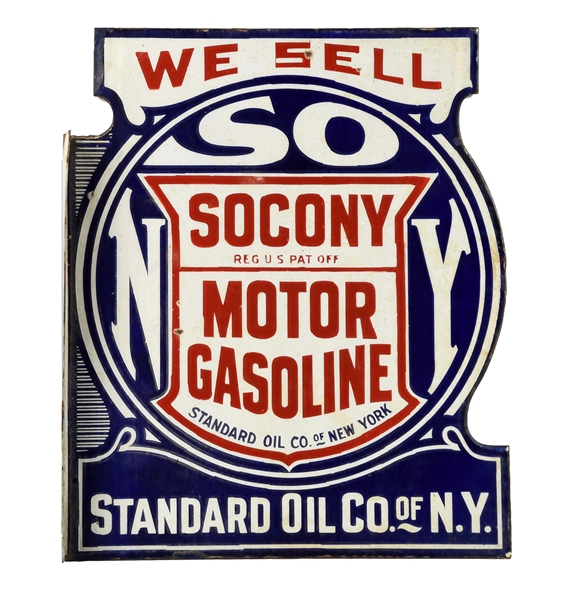 SOCONY MOTOR GASOLINE PORCELAIN DIECUT FLANGE SIGN
