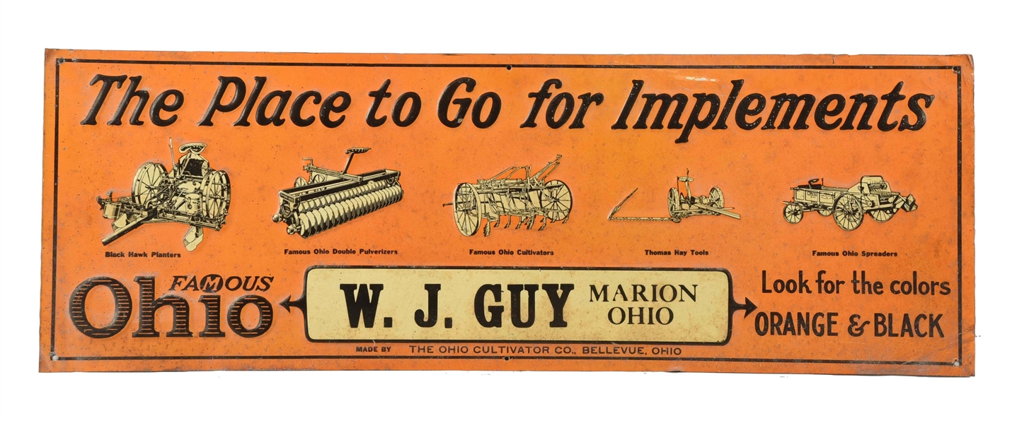 OHIO CULTIVATOR CO. DEALER TIN EMBOSSED SIGN.     