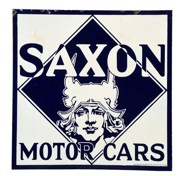 SAXON MOTOR CARS W/ LOGO PORCELAIN SIGN.          