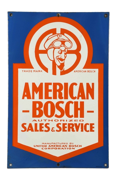 AMERICAN BOSCH SALES & SERVICE PORCELAIN SIGN.    