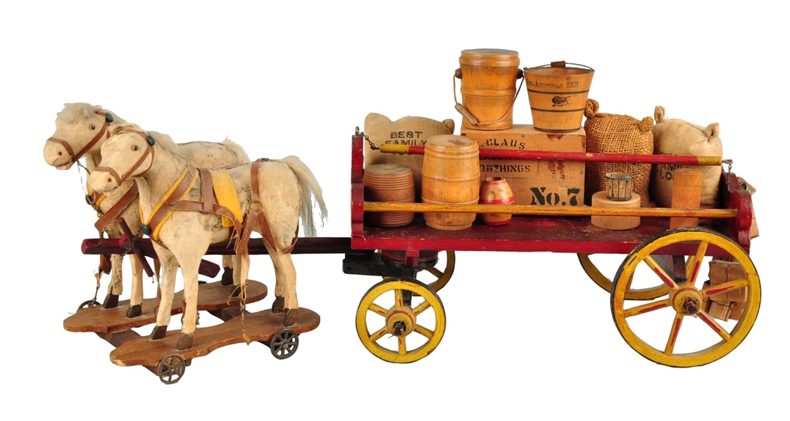 VINTAGE WOODEN WAGON PULL TOY.                    