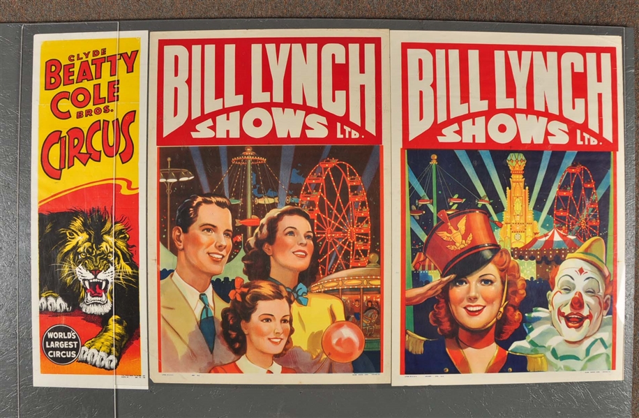 LOT OF 3: BILL LYNCH & CLYDE BROS SHOW POSTERS.