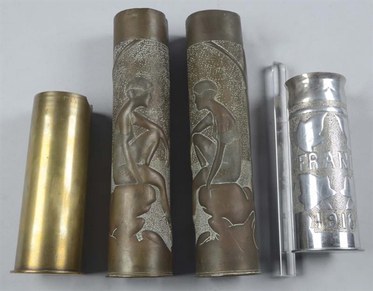 LOT OF 4: WWI TRENCH ART ARTILLERY SHELLS         