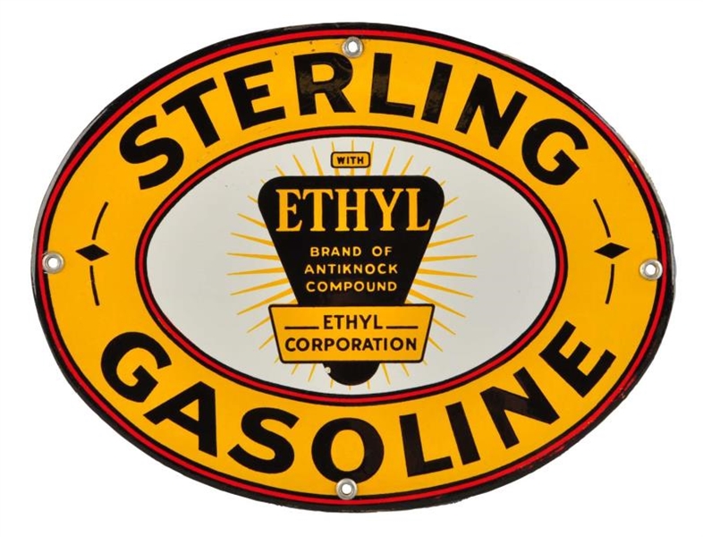STERLING GASOLINE W/ ETHYL LOGO OVAL SIGN.        