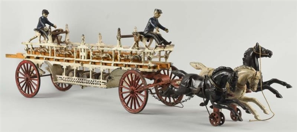 CAST IRON AMERICAN MADE HORSE DRAWN FIRE WAGON.   