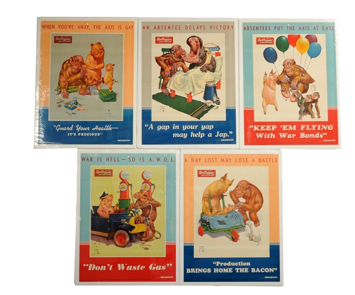 LOT OF 5: 1940S DR PEPPER ADVERTISING POSTERS.   