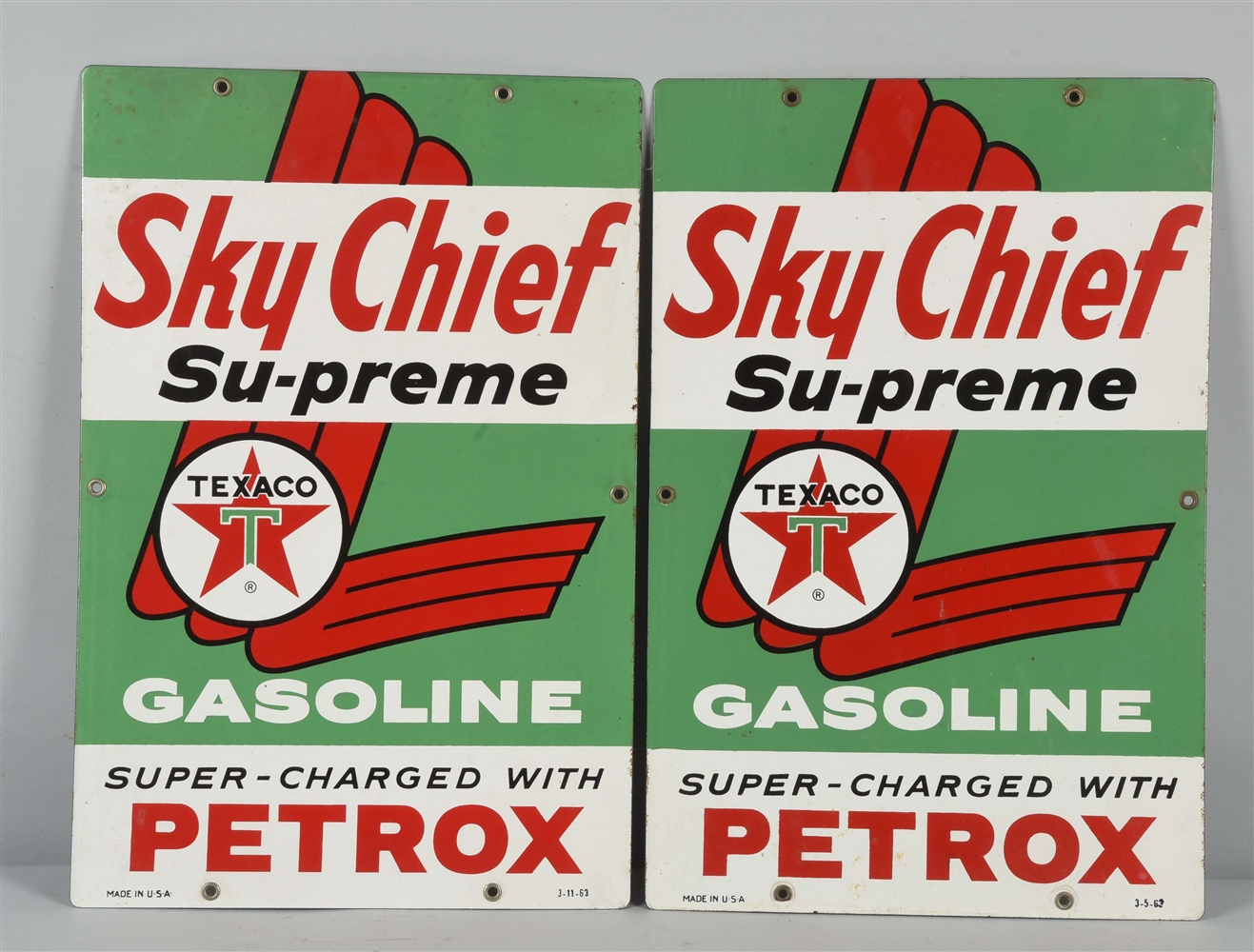 LOT OF 2: TEXACO (WHITE-T) SKY CHIEF SIGNS.