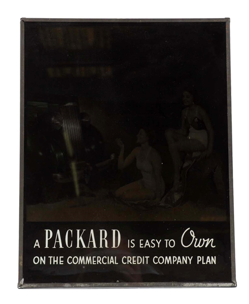 PACKARD "IS EASY TO OWN" GLASS SIGN.      