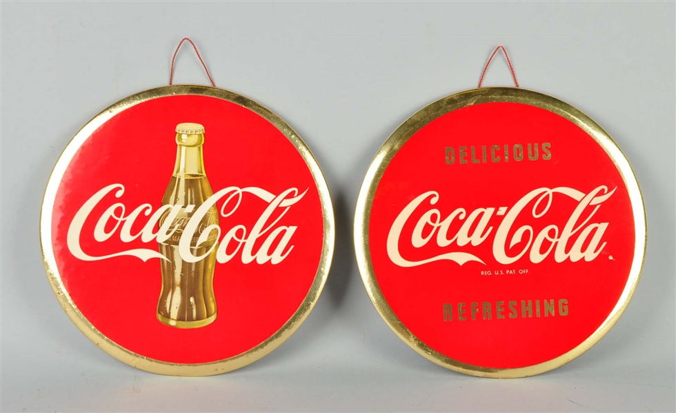 LOT OF 2: RED ROUND COCA-COLA SIGNS.