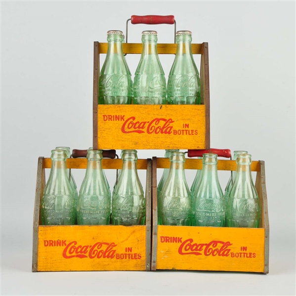 LOT OF 3: COCA-COLA 6 PACK CARRIERS W/ BOTTLES.