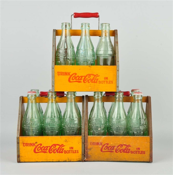 LOT OF 3: COCA-COLA 6 PACK CARRIERS W/ BOTTLES.