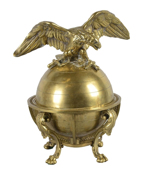 BRASS GLOBE DISH WITH EAGLE FINIAL