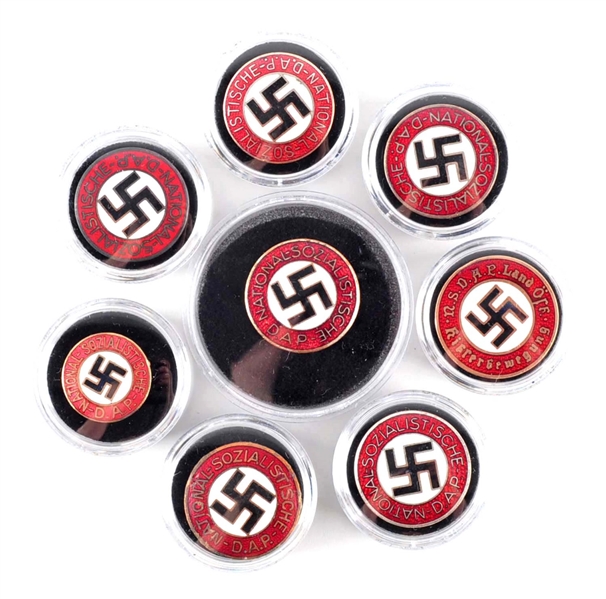 LOT OF 8: NAZI PARTY PINS.                        