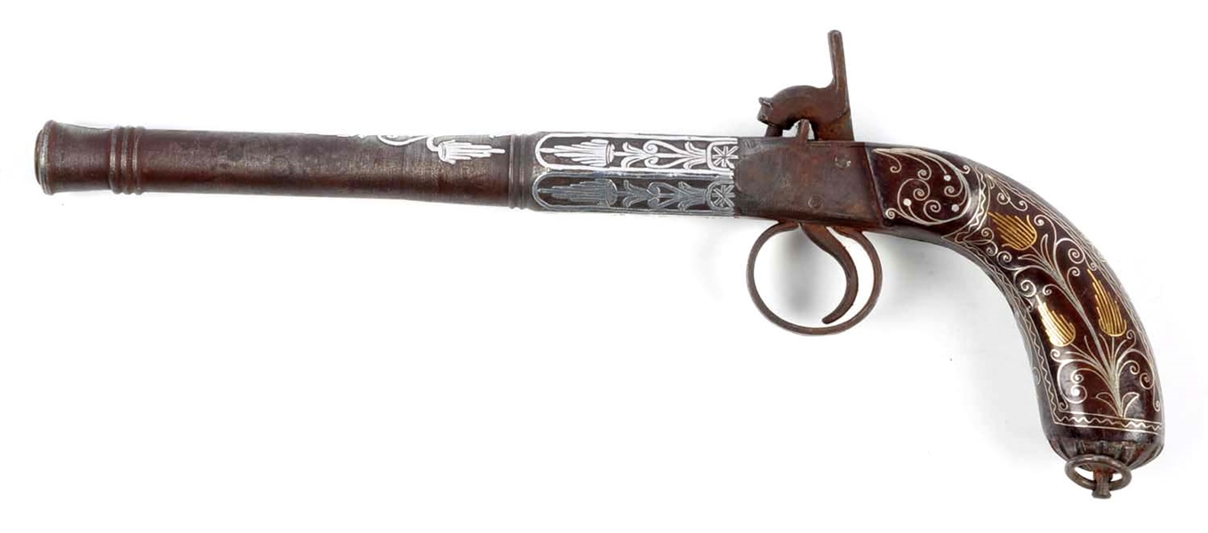 (A) SILVER INLAID MIDDLE EASTERN PERCUSSION PISTOL