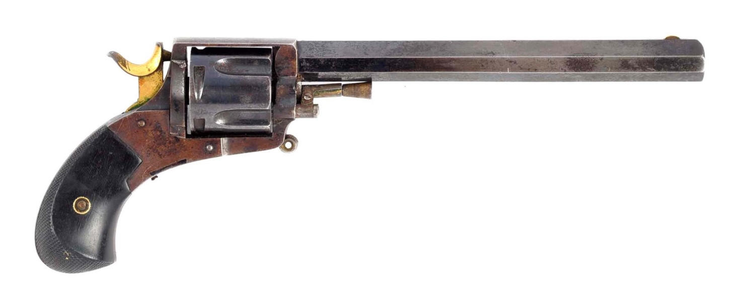 (A) UNUSUAL LONG BARREL FOLDING TRIGGER REVOLVER. 