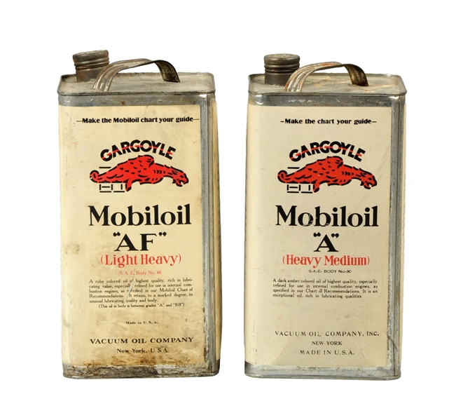LOT OF 2: EARLY MOBILOIL “A” & “AF” GALLON CANS.  