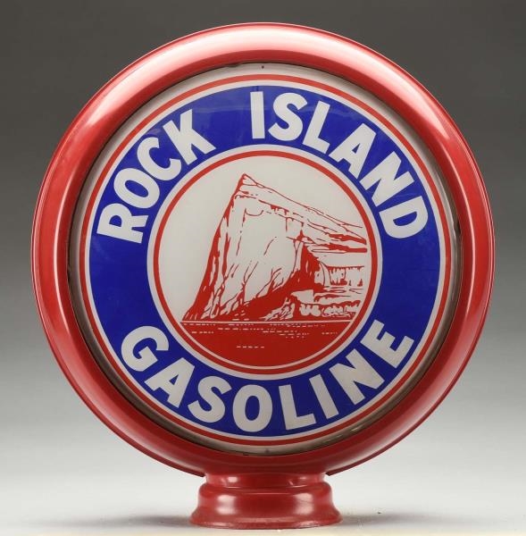 ROCK ISLAND GASOLINE W/ LOGO 15" GLOBE LENSES.    
