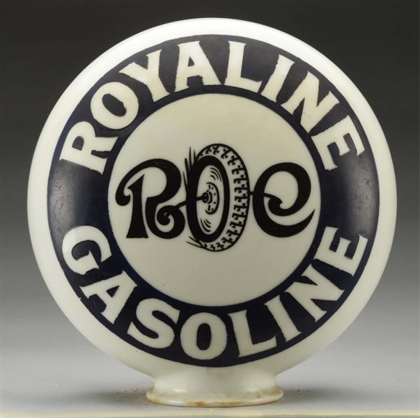 ROYALINE GASOLINE W/ LOGO OPE MILKGLASS GLOBE.    