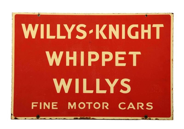 WILLYS-KNIGHT WHIPPET WILLYS PORCELAIN SIGN.      