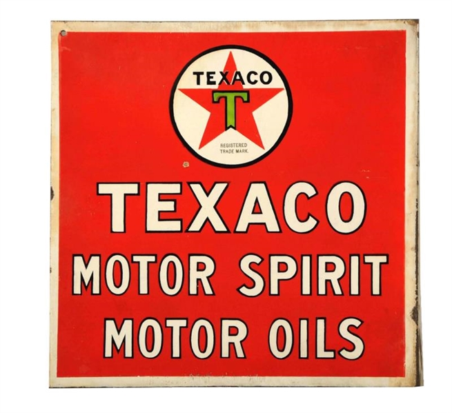 TEXACO MOTOR SPIRIT PORCELAIN FLANGE SIGN.        