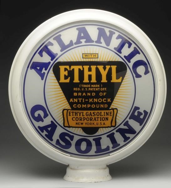 ATLANTIC GASOLINE WITH ETHYL 16-1/2" GLOBE LENSES.