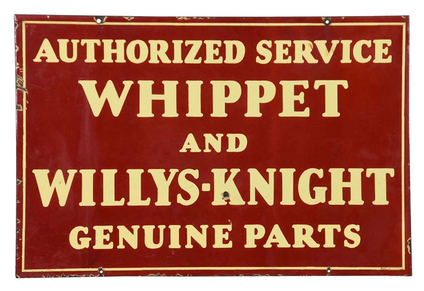 WHIPPET & WILLYS-KNIGHT SERVICE PORCELAIN SIGN.         