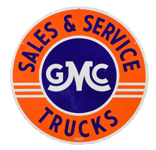 GMC TRUCKS SALES & SERVICE PORCELAIN SIGN.              