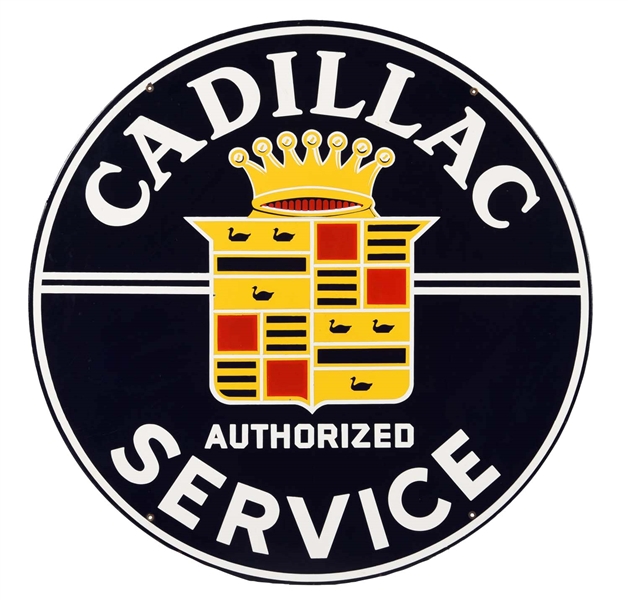 CADILLAC AUTHORIZED SERVICE W/CREST LOGO PORCELAIN SIGN.    
