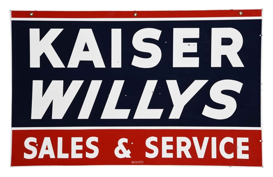 KASIER WILLYS SALES & SERVICE PORCELAIN SIGN.           